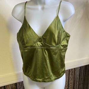 Free People Olive Green Satin Top